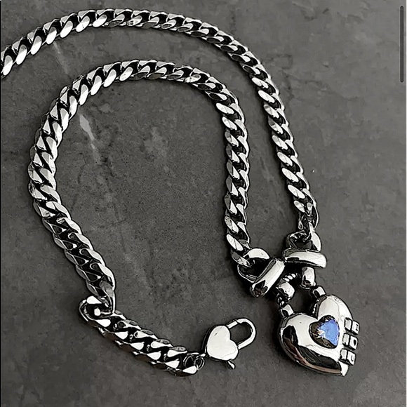 Sterling Silver Lock Padlock Zircon Chain Link Cuban Necklace - Picture 5 of 8